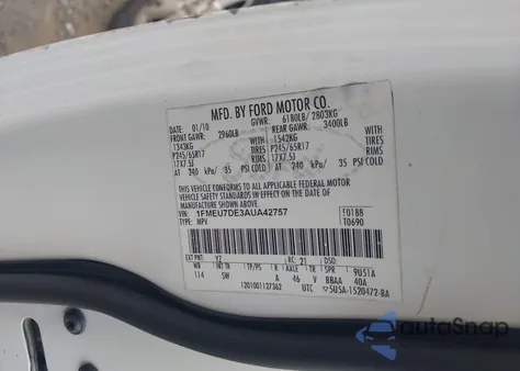 2010 Ford Explorer Xlt из США, поврежденный, VIN 1FMEU7DE3AUA42757